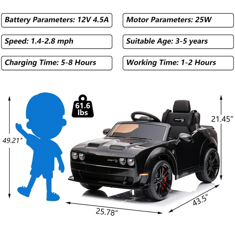 Dodge Challenger SRT Kids Ride on Car,Wisairt 12 V Battery Powered Electric  Vehicle w/ Remote Control,Bluetooth,LED Lights(Pink)