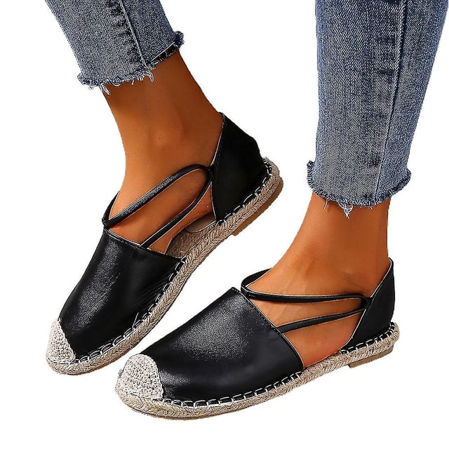 Sandalias de pescador con punta cerrada para mujer Zapatos planos sin cordones con tejido informal