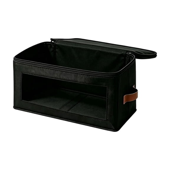 Foldable Fabric Clothes Storage Box with Clear Window and Leather Handle, Zippered Wardrobe Organizer Bin for Bedroom, Dormitory, Underbed Storage