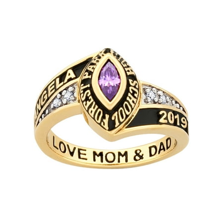Personalized Women's 14kt gold plated Celebrium Marquise Birthstone and CZ Class Ring