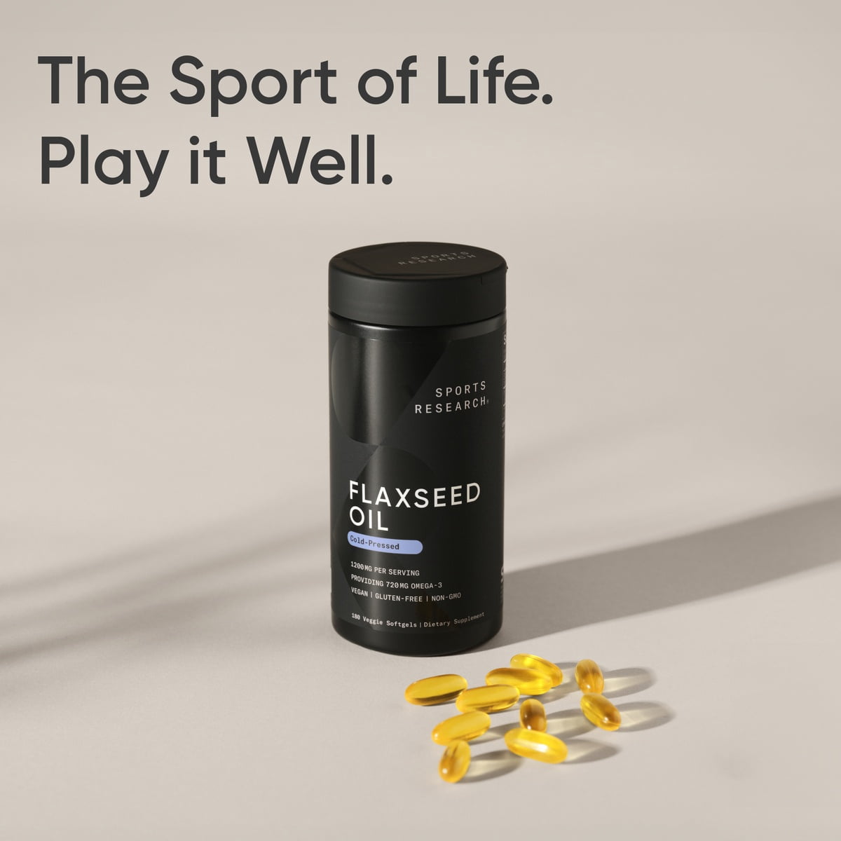 Sports Research® Vegan Flaxseed Oil 1200mg w/ ALA Omega 3 Non-GMO (180 Softgels)