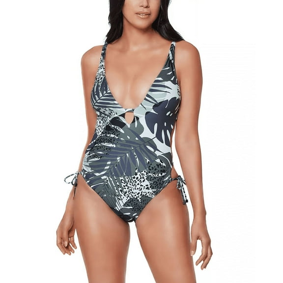 Printed Side-Tie One-Piece Swimsuit Multi XL