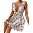 thumbnail image 3 of Biekopu Women's Summer Mini Dress,Sleeveless Deep V Neck Floral Print Smocked Short Flowy Dress, 3 of 6