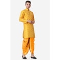 thumbnail image 5 of Royal Kurta Jacquard Silk Printed Mustard Kurta Mustard Dhoti Set for Men, 5 of 7