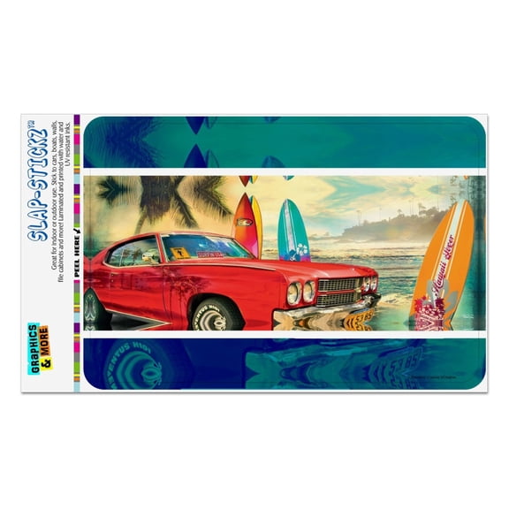 Red Classic Muscle Car Beach with Surf Boards Home Business Office Sign