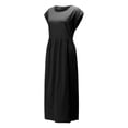 thumbnail image 3 of JUNWELL Caftan Ample Robe Longue pour Femmes Grande Taille Robe en Lin Été Décontractée Sans Manches Col Ras du Cou Poches Robe Maxi, 3 of 7