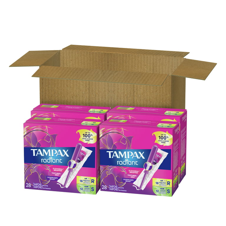 Tampax Radiant Tampons with LeakGuard Braid, Regular Absorbency, 28 Count