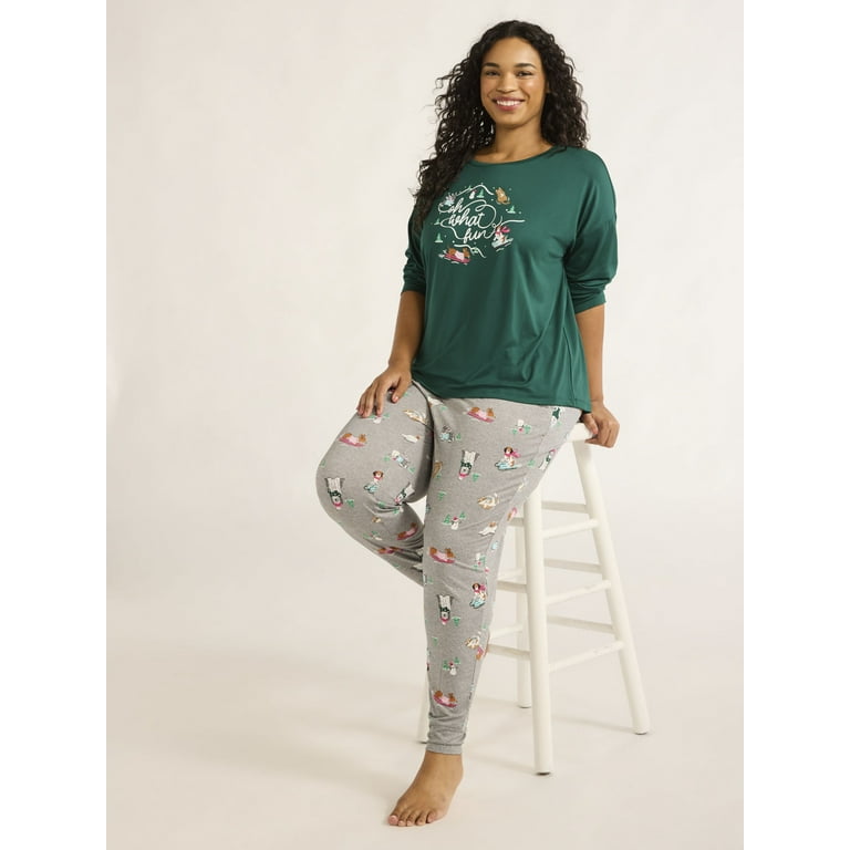Joyspun Women s Long Sleeve Tee and Jogger Pants Pajama Set 2 Piece Sizes S 3X Walmart