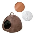 thumbnail image 2 of Simulated Rattan Cat Bed Cave Cat House Indoor Cat Kennel with Removable Cushion Coffee with 2 Mat, 2 of 9