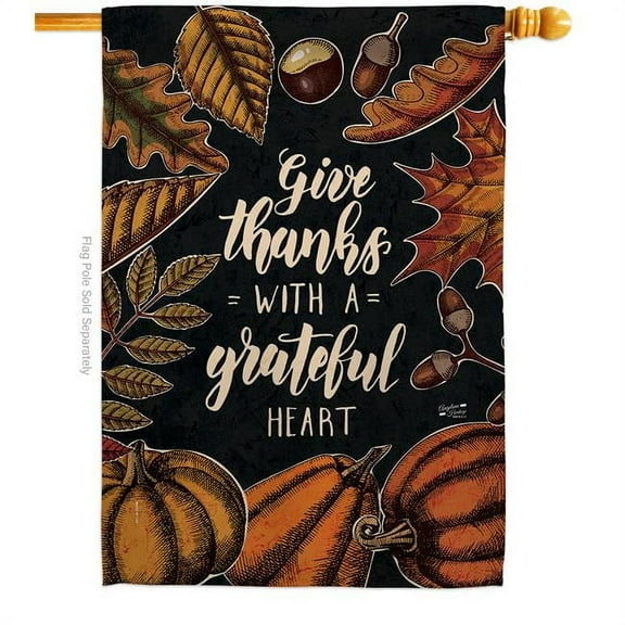 Angeleno Heritage H137284-BO 28 x 40 in. Grateful Heart House Flag with Fall Thanksgiving Double-Sided Decorative Vertical Flags Decoration Banner Garden Yard Gift
