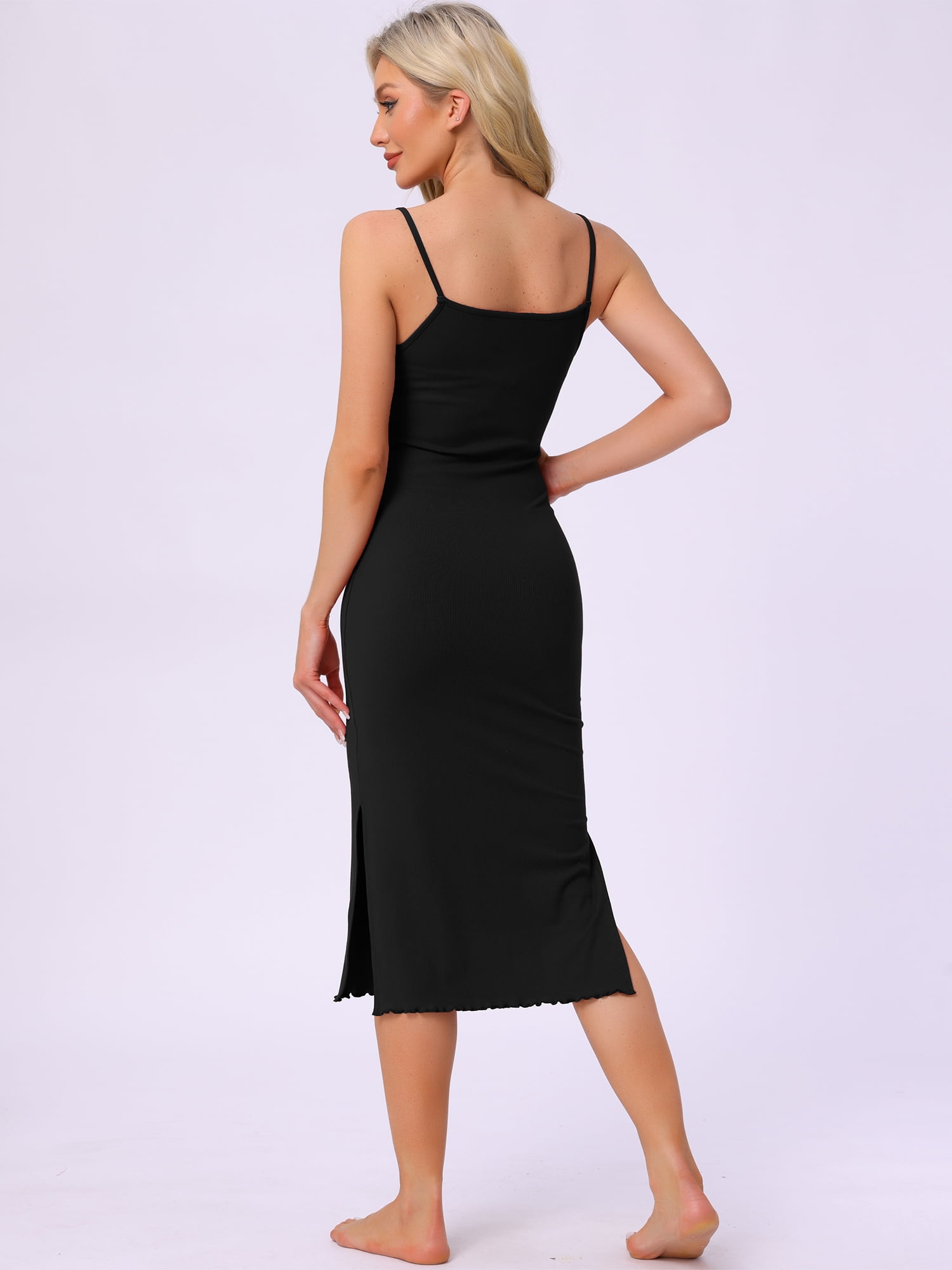 DARING DIVA Women's Sleeveless Nightgown Ribbed Knit Lounge Pajama Dress XS Black