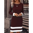 thumbnail image 2 of Vestidos de oficina elegantes para mujer, vestido Midi estampado a rayas, manga larga, cuello redondo, primavera y otoño, 2024, 2 of 7