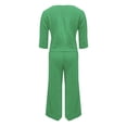 thumbnail image 3 of GILIGEGE Linen Sets for Women 2 Piece Summer Ladies' Casual Summer Solid Color Short Sleeved Cotton and Linen Top Loose Pants Set Wide Leg Pants Tracksuit Lounge Matching Sets Green Xl, 3 of 7