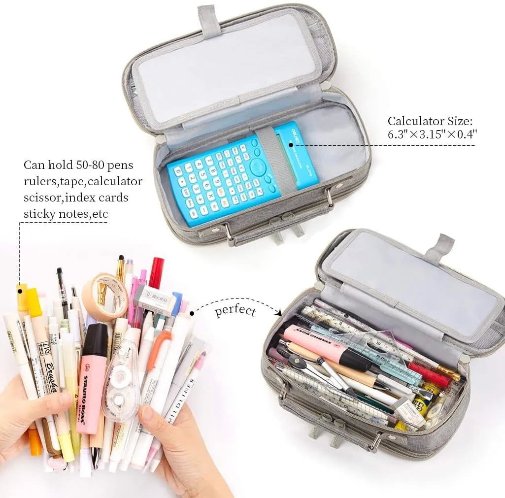  Vnieetsr Large Pencil Case Big Capacity Pencil Bag Large  Storage Pouch 3 Compartments Desk Organizer Marker Pen Case Simple  Stationery Bag Pencil Holder (Gray) : Arts, Crafts & Sewing