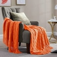 thumbnail image 4 of Walensee 100% Acrylic Knit Throw Blanket for Couch, 50" x 60", Orange, Machine Washable, 4 of 8