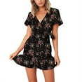 thumbnail image 1 of Femmes Été Wrap V Cou Polka Dot Imprimer Volant à Manches Courtes Mini Robe Florale avec Ceinture, T9, S, 1 of 6