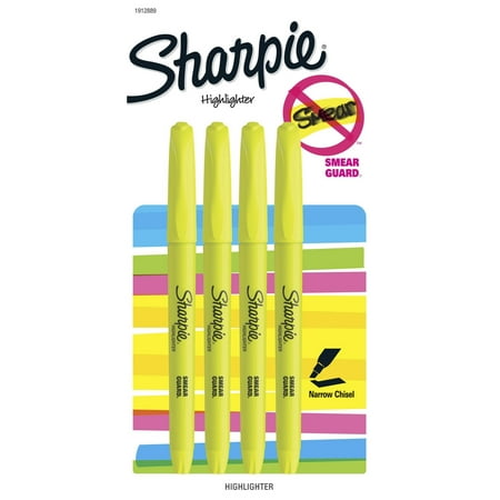 Sharpie Pocket Style Highlighters, Chisel Tip, Fluorescent Yellow, 4
