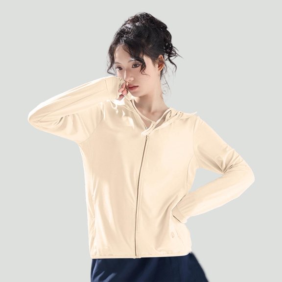 Aimik Women's Plus Size Solid Sun Protection Coat Summer Ice-Silk Hooded Sun Protection Clothing Lightweight Breathable Outdoor Coat