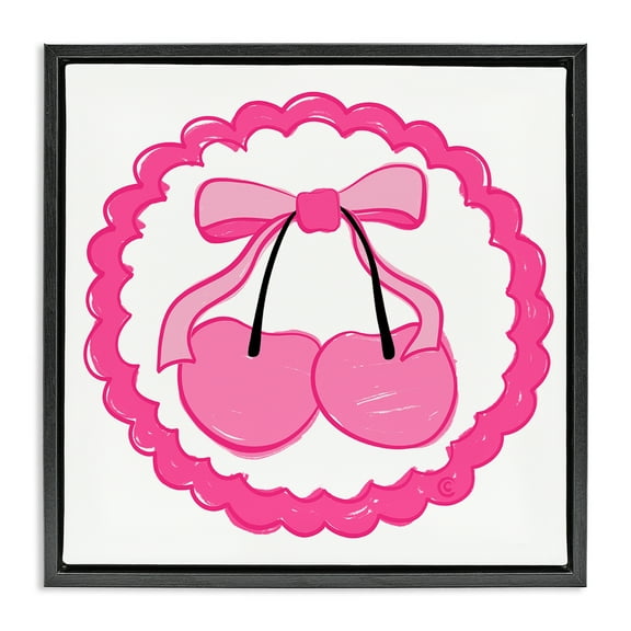 Stupell Industries Pink Cherries & Bow Food & Beverage Painting Black Floater Framed Canvas Art Print Wall Art, 18 x 18