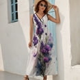 thumbnail image 5 of Purple Flowers Dress Fashion Boho Beach Long Dresses Female Party Printed Maxi Dress, 5 of 9