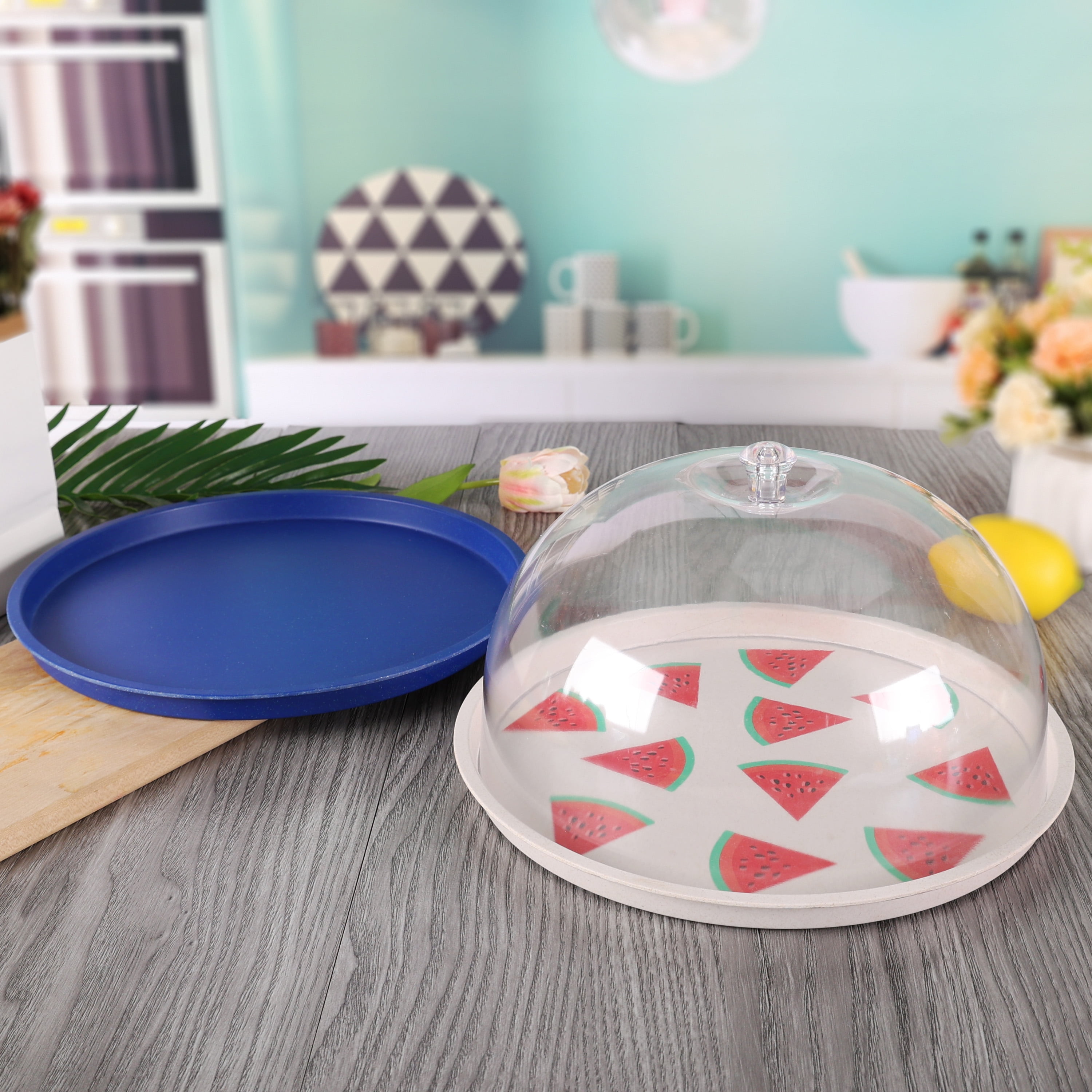 Mainstays Bamboo Melamine Plate with Dome, Blue