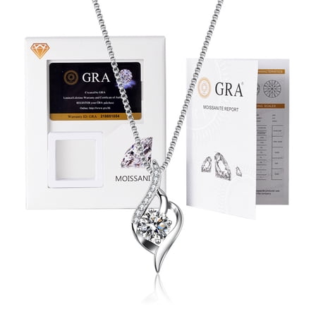 Moissanite Necklace for Women 18K White Gold Plated Silver Pendant with 0.8CT Moissanite Diamond Necklace Anniversary Birthday Christmas Gifts for Her Wife Mom Girlfriend, 16 2 Inch