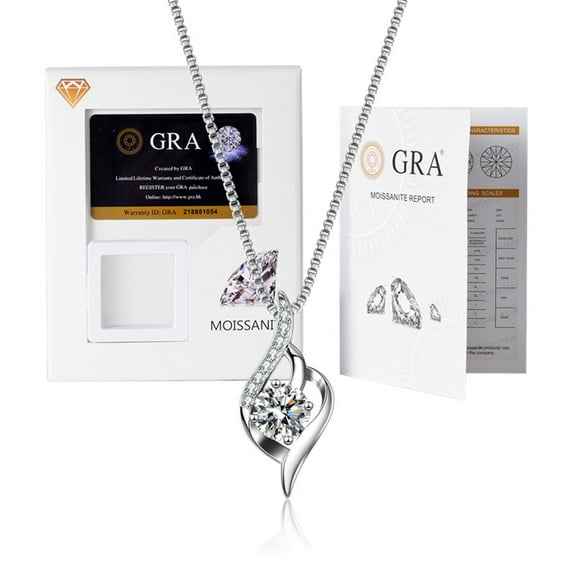 Moissanite Necklace for Women 18K White Gold Plated Silver Pendant with 0.8CT Moissanite Diamond Necklace Anniversary Birthday Christmas Gifts for Her Wife Mom Girlfriend, 16 2 Inch