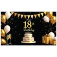 thumbnail image 3 of LUUFILx Happy 18th Birthday Party Banner Backdrop Birthday Decoration Background Photography Props Celebration Supplies Gold Balloons Cake, 3 of 7