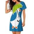 thumbnail image 2 of Honeii Goose Holding an Umbrella Print Women's Loose Short Sleeve Nightgown, Soft Cotton Sleepwear, Comfy Loose Fit Pajama Dress for Sleep and Lounge, 2 of 6