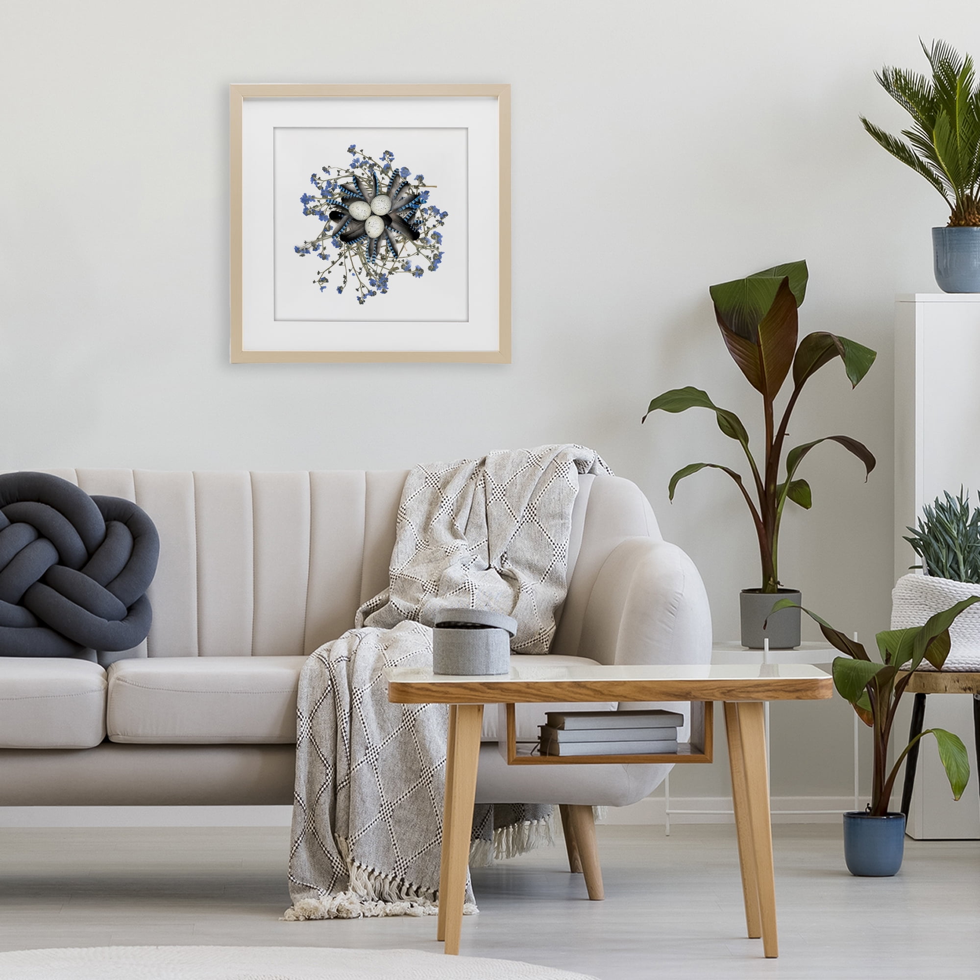 Stupell Industries Feathered Nest & Blue Florals Birch Framed Print Under Glass, design by Beth Adoette