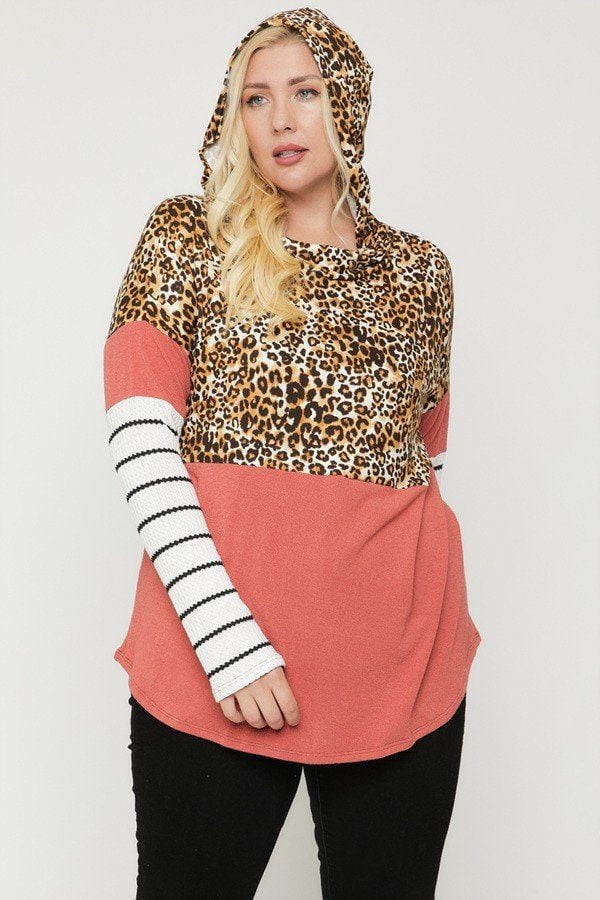 plus size color block hoodie