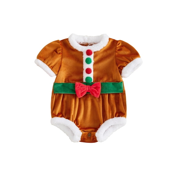 RUINIXCW Newborn Baby Girl Boy Christmas Gingerbread Outfit Velvet Bubble Romper Infant Girl Fall Winter Xmas Clothes Short Sleeve Bodysuit Playsuit