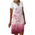 thumbnail image 2 of SMihono Robe d'Été Bohème pour Femmes Grande Taille Robes à Manches Courtes Mode Fleurs Imprimées Taille Robe d'Été Col en V Longueur Genou, 2 of 5