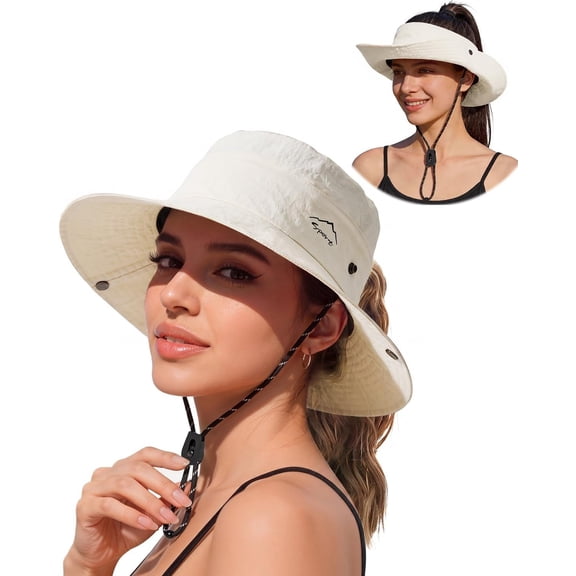 2-in-1 Sun Hat for Women, UPF 50  Wide Brim Bucket Hat, Adjustable & Foldable for Outdoor, Beach, Fishing