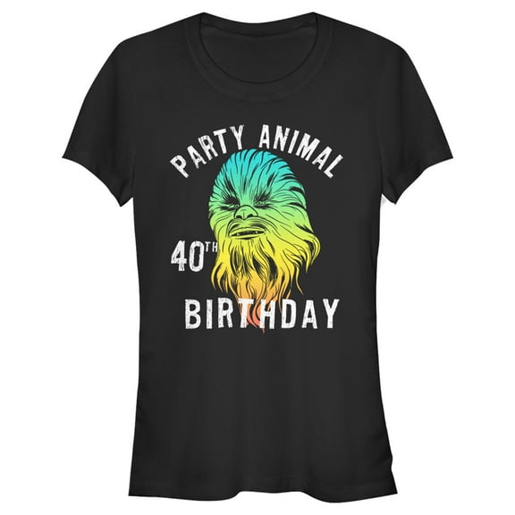 Junior's Star Wars Chewie Party Animal 40th Birthday Color Portrait  Graphic Tee Black Large