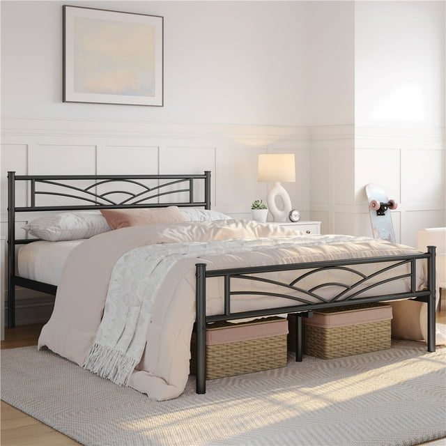 Yaheetech Metal Platform Bed with Cloud-inspired Design, Full, Black