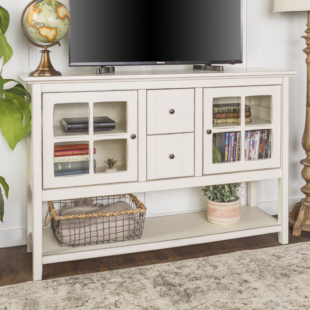 Walker Edison 52" Transitional Wood Glass Console Table Highboy Buffet