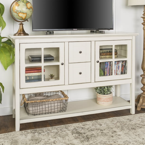 Walker Edison 52" Transitional Wood Glass Console Table Highboy Buffet