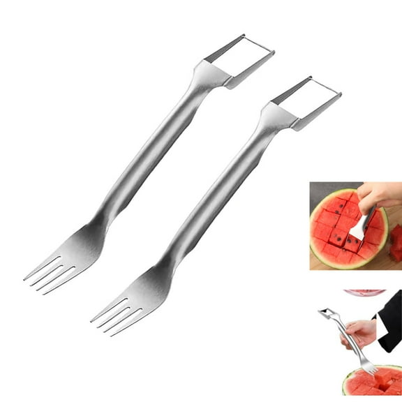 2Pcs Watermelon Cutter，2-in-1 Stainless Steel Fruit Cutter, 2025 New Upgrade Dual Head Watermelon Fork Slicer Tool, Summer Fruit Cutting Home Kitchen Gadgets