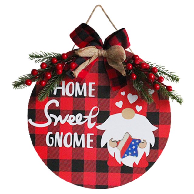 Coofit Welcome Sign Set Round Plaid Front Door Decor Door Hanging Sign for Christmas