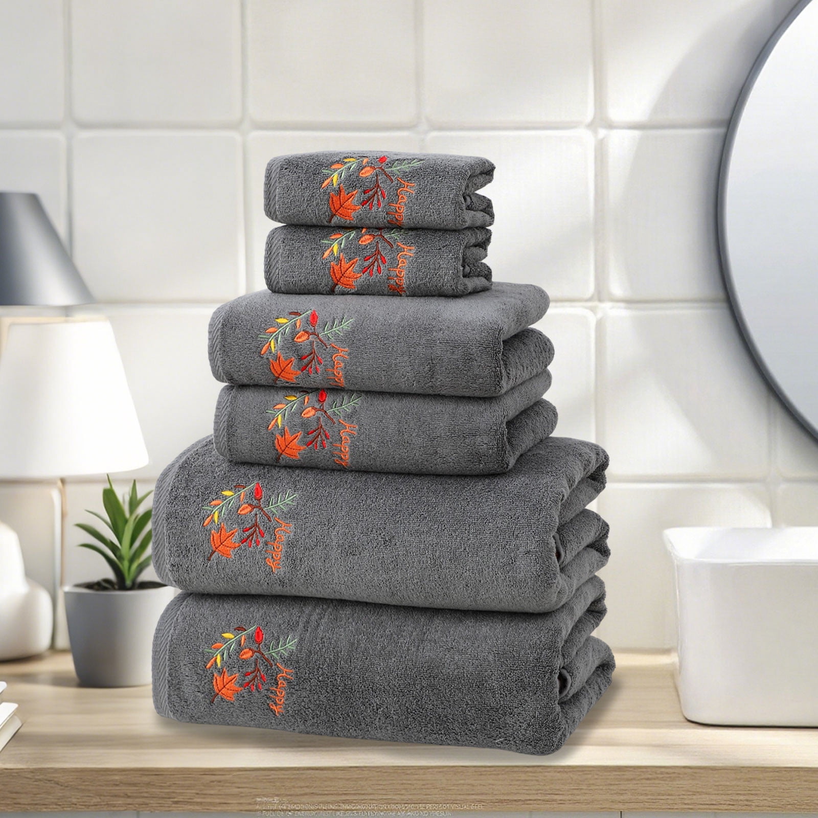 Xuniizn Bath Towels, Bath Towel Set for Halloween Decor, Cottons 2 Bath Towels + 2 Towels + 2 Square Towels, Hand Towels for Bathroom, Soft Face Towels for Holiday, Halloween Decoratives, Gray