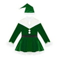 thumbnail image 3 of YiZYiF Kids Girls Christmas Santa Costume Velvet Faux Fur Long Sleeve Dance Figure Ice Skating Dress Green 14, 3 of 7