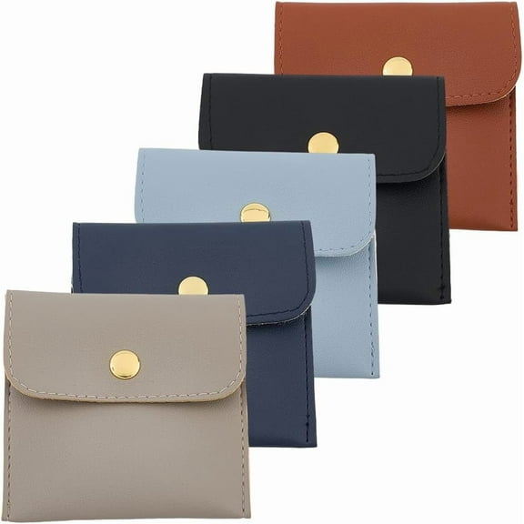 5 Colors PU Leather Travel Jewelry Storage Bags with Snap Button Mini Lipstick Jewelry Packaging Pouch Case Pocket Organizer for Earrings Necklaces Bracelet Ring Women Gift diy