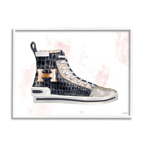 Stupell Industries Glam Snake Embossed Sneaker Illustration Fashion Forward Graphic Art White Framed Art Print Wall Art, 16x20, by Ziwei Li