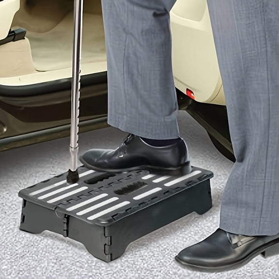 VoyageField Heavy-Duty Folding Step Stool - Non-Slip Surface, No Assembly - Lightweight & Portable for Kitchen, Bathroom, Car - Ideal for Elderly (Black)