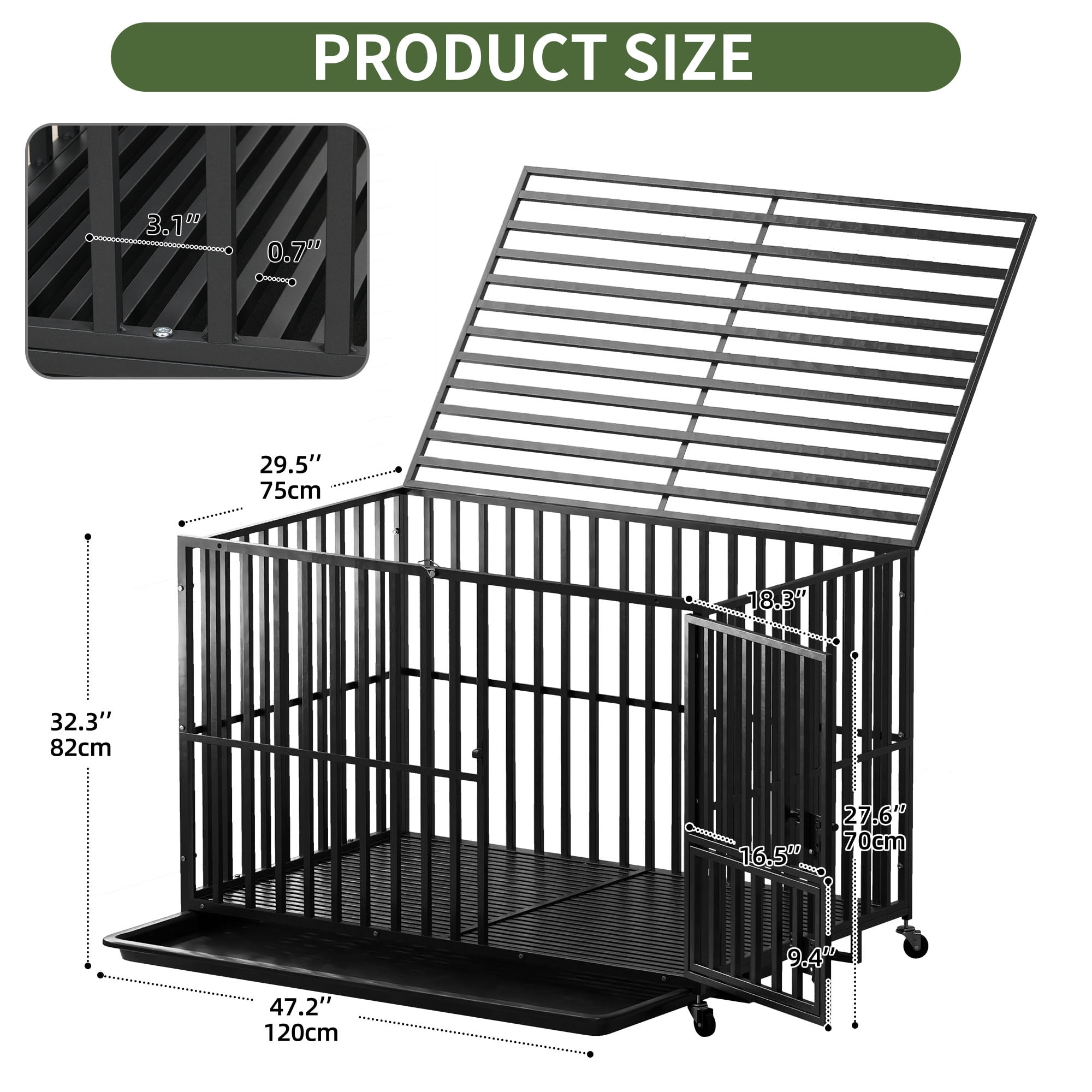 Uforic 48 inch Heavy Duty Dog Crate, Dog Cage Kennel with Lockable Wheels and Removable Tray