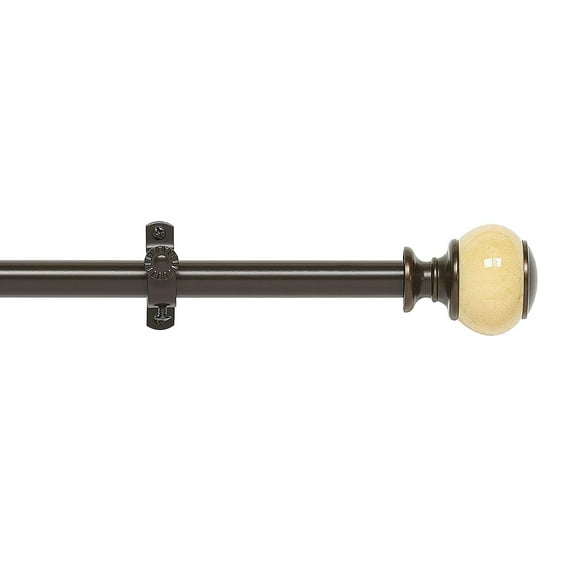 Bronze/Cream Marble Decorative Telescopic Metal Curtain Rod with Contemporary Ultra Durable Polyresin Finials - Adjustable Size: 66" to 120"