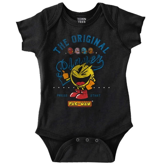 PACMAN the Original Player Funny 80s Romper Boys or Girls Infant Baby Brisco Brands 12M