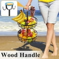 thumbnail image 2 of 2-Tier Fruit Basket Bowl Vegetable Storage with 2 Banana Tree Hanger and Wood Lift Handle, Kitchen Countertop Metal Wire Basket for Bread Onions Potatoes (Black, 2 Tier), 2 of 16