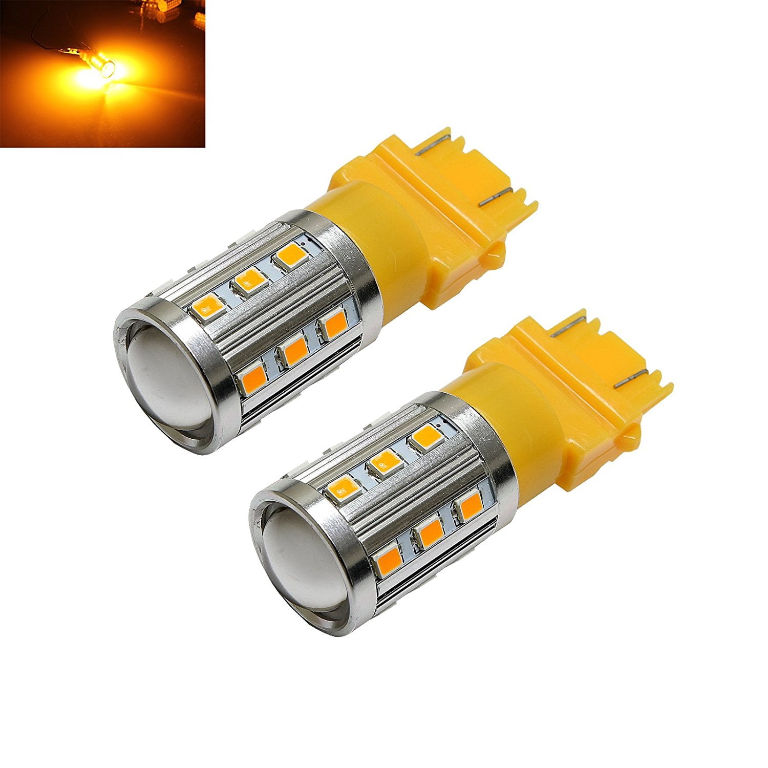 GLOFE 2X 7443 7440 7444 LED Amber Yellow Turn Signal Parking DRL Light Bulbs